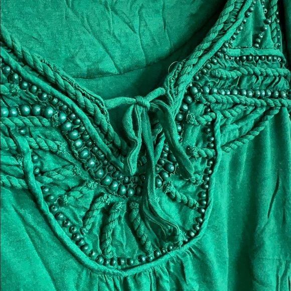 Kelly green beaded blouse from Anthropologie - Picture 2 of 5
